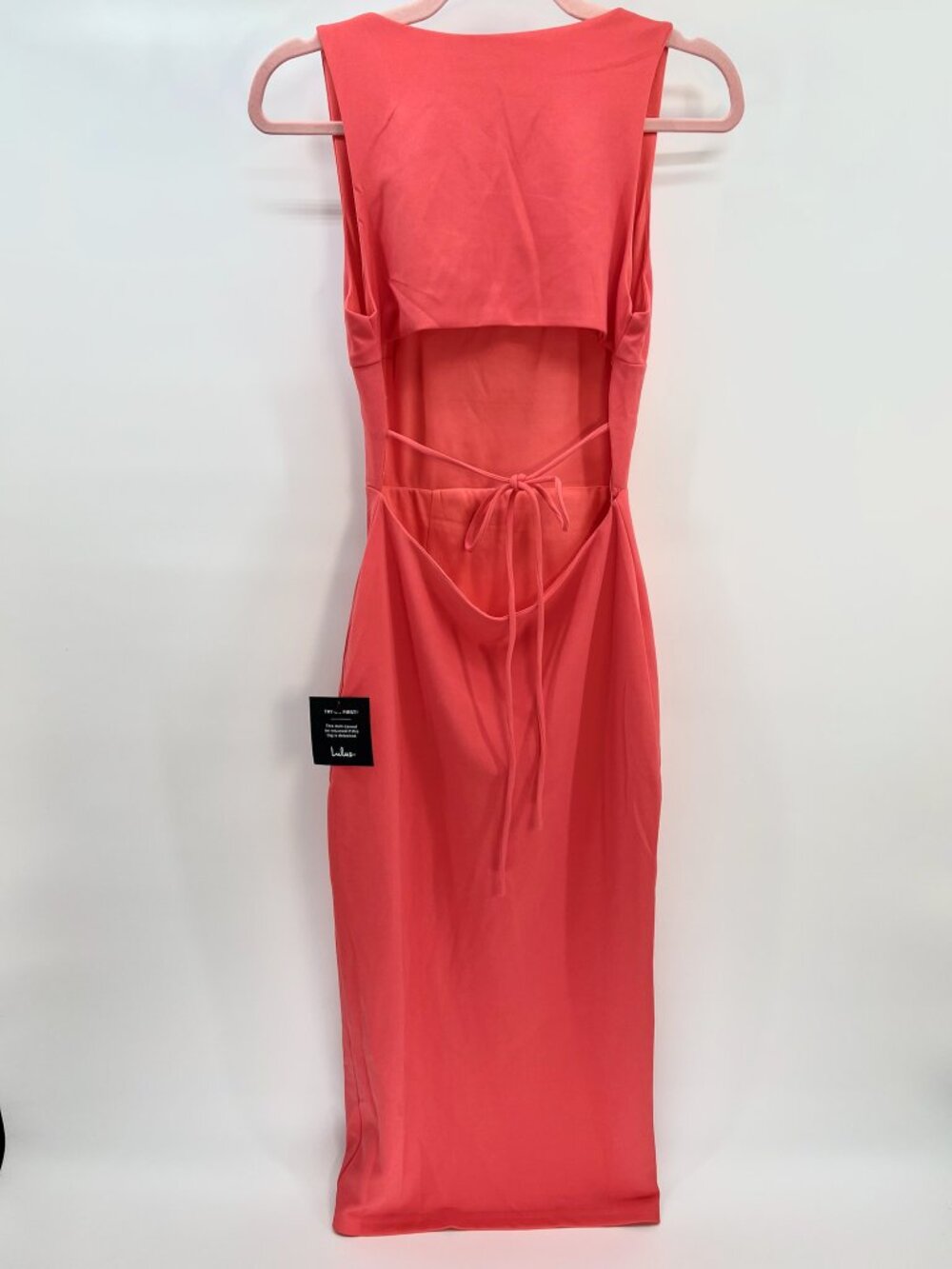 Lulus Sultry Elegance Coral Pink Cutout Bodycon Midi Dress - Size Medium NWT - Picture 3 of 10